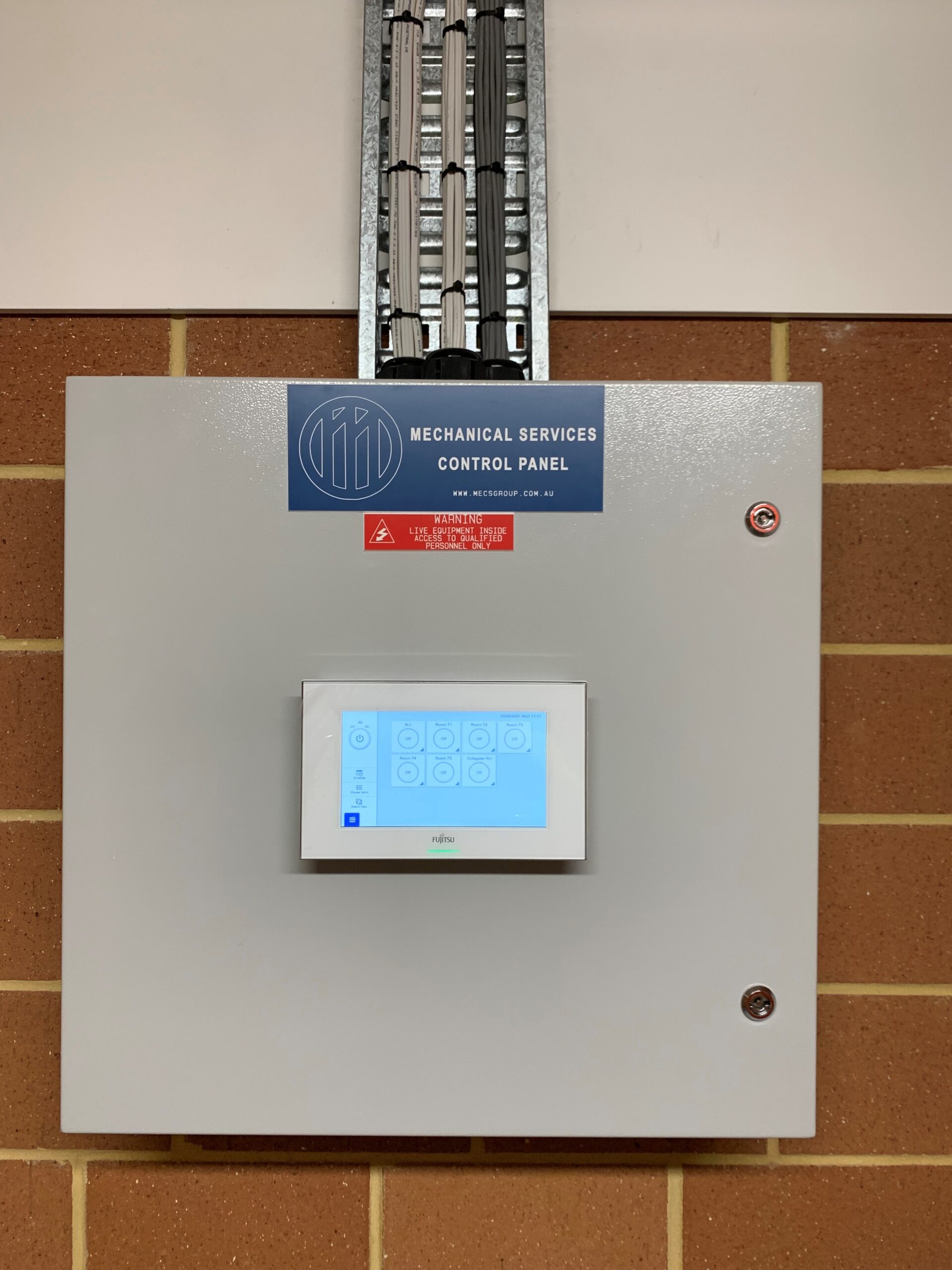 BMS Control Panel System designed and constructed by MECS electrical mechanic to manage the HVAC system at Malvern School