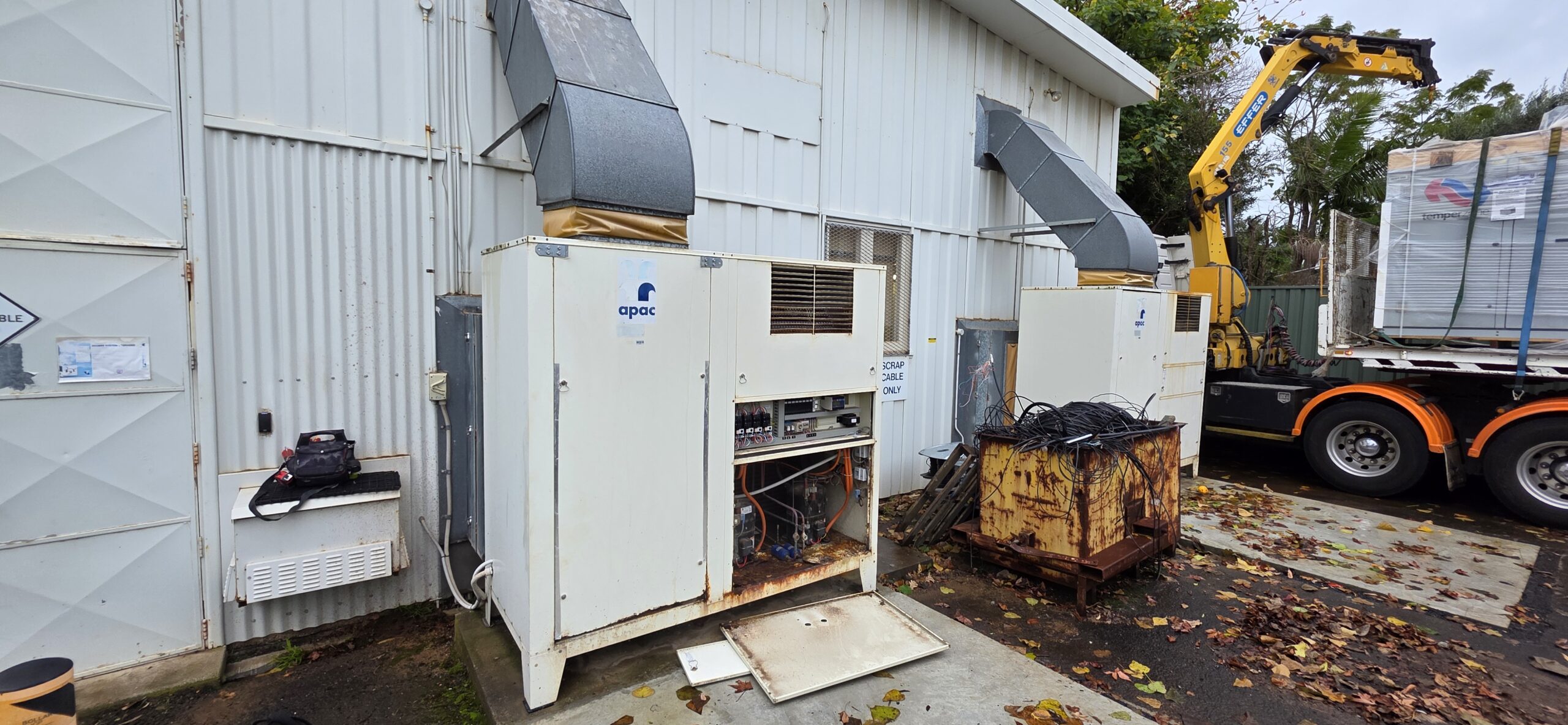Large industrial air conditioning unit positioned outside of Margaret River Telstra HVAC upgrade to support efficient Power Monitoring systems