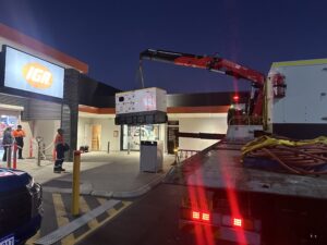 Truck parked at night at IGA Maddington with a large generator supplying temporary power for Power Monitoring during store operations