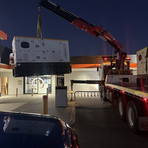 Truck parked at night at IGA Maddington with a large generator supplying temporary power for Power Monitoring during store operations