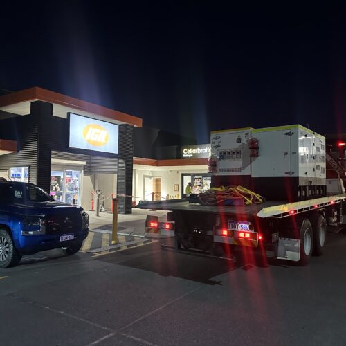 Truck parked at night at IGA Maddington with a large generator supplying temporary power for Power Monitoring during store operations