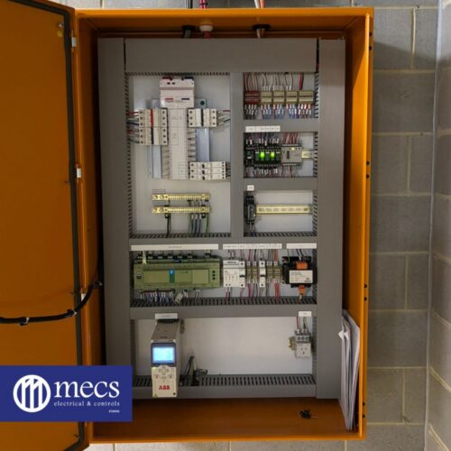 A electrical control panel box containing various electronic components for mechanical electrical, and controls installation at St Ives