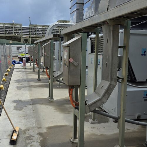 Multiple air conditioning units installed at Boddington Gold Mine managing heating and cooling operations for efficient HVAC control system performance