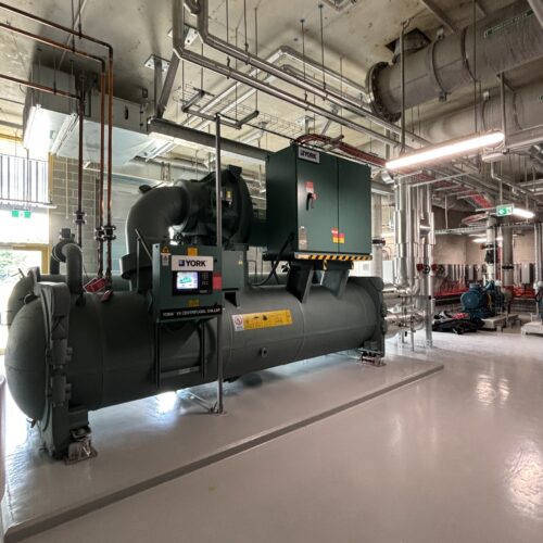 Electrical control panel connected to a large industrial water heater at Perth Hospital supporting safe and efficient system operation