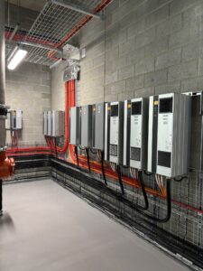 Interior view of room with mechanical services switchboards and electrical devices installed by MECS electrical mechanic team in operation at Perth Hospital