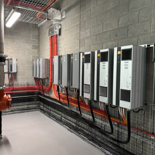 Interior view of room with mechanical services switchboards and electrical devices installed by MECS electrical mechanic team in operation at Perth Hospital