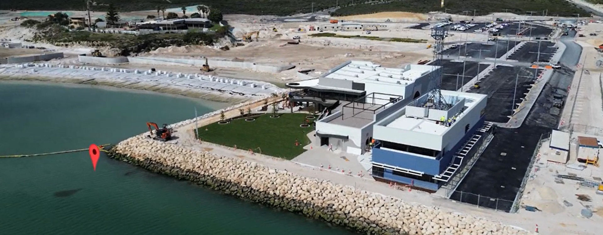 Aerial view of Marine Rescue site with installation of electrical control panel by MECS for operational infrastructure and safety systems compliance